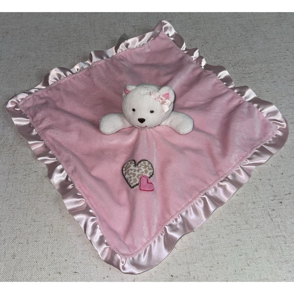 Carters Kitty Cat Pink Leopard Hearts Security Blanket‎ Baby Lovey Plush Satin